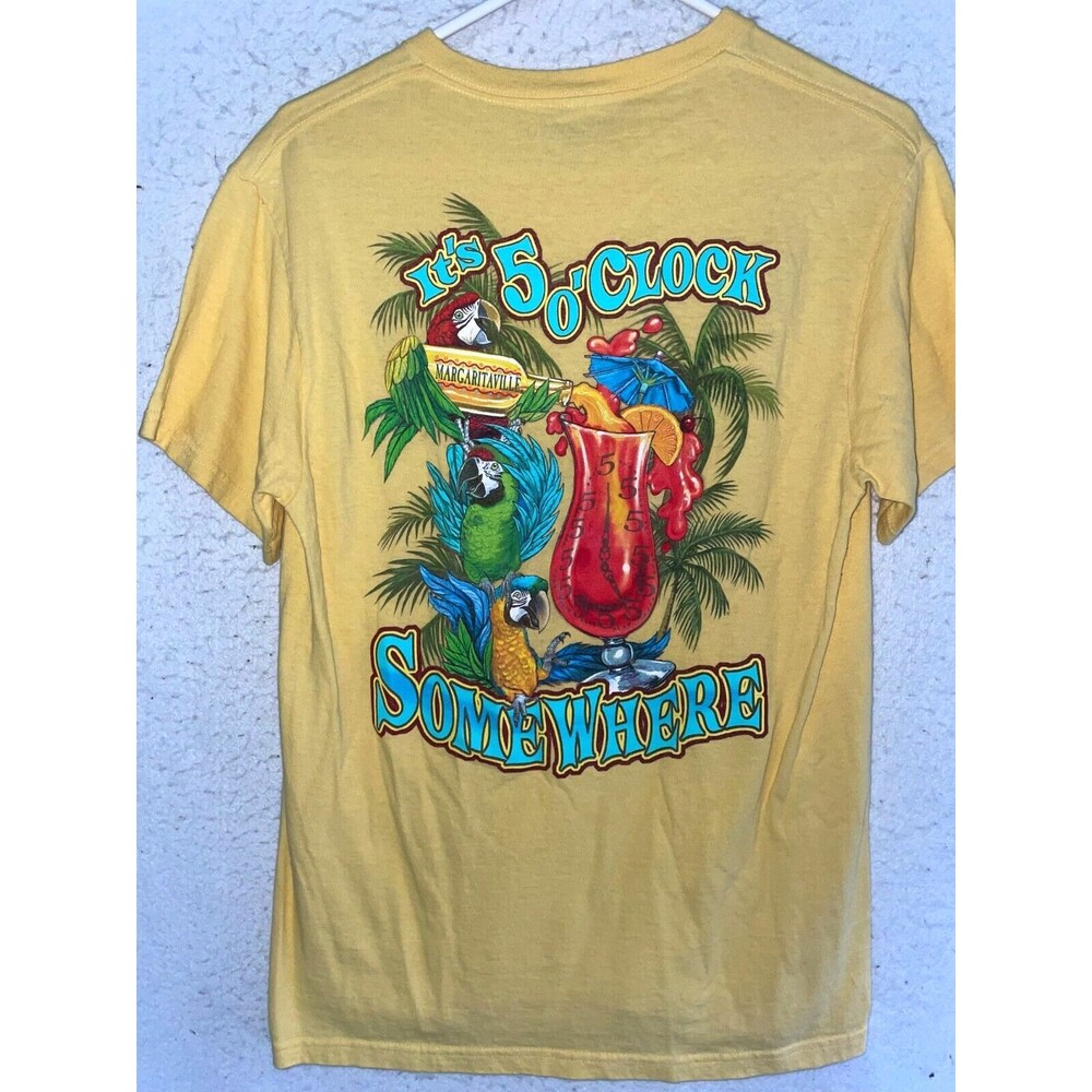 Margaritaville It's 5 O'clock Somewhere T Shirt Men's sz M Yellow Parrot Graphic